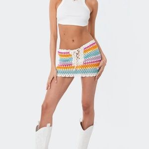 RAINBOW CROCHET LACE-UP MINI SKIRT
